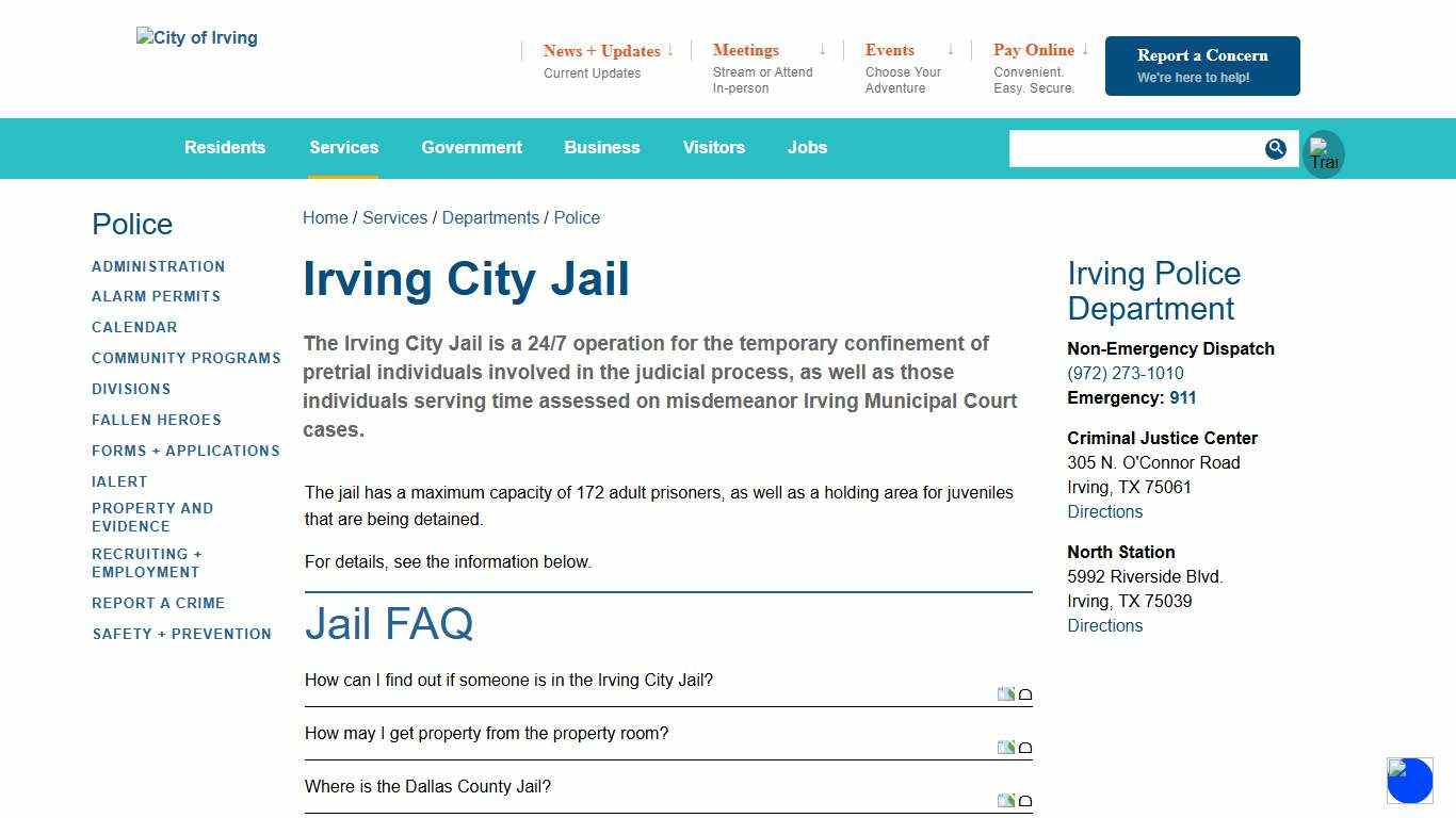 Irving City Jail Irving, TX Official Website